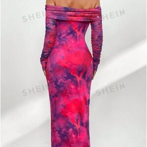 Off Shoulder Pink Purple Bodycon Dress Med